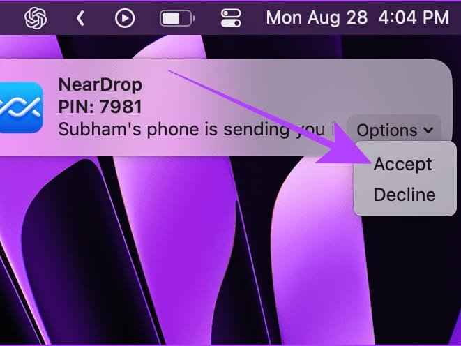 Accept NearDrop Transfer on Mac edited