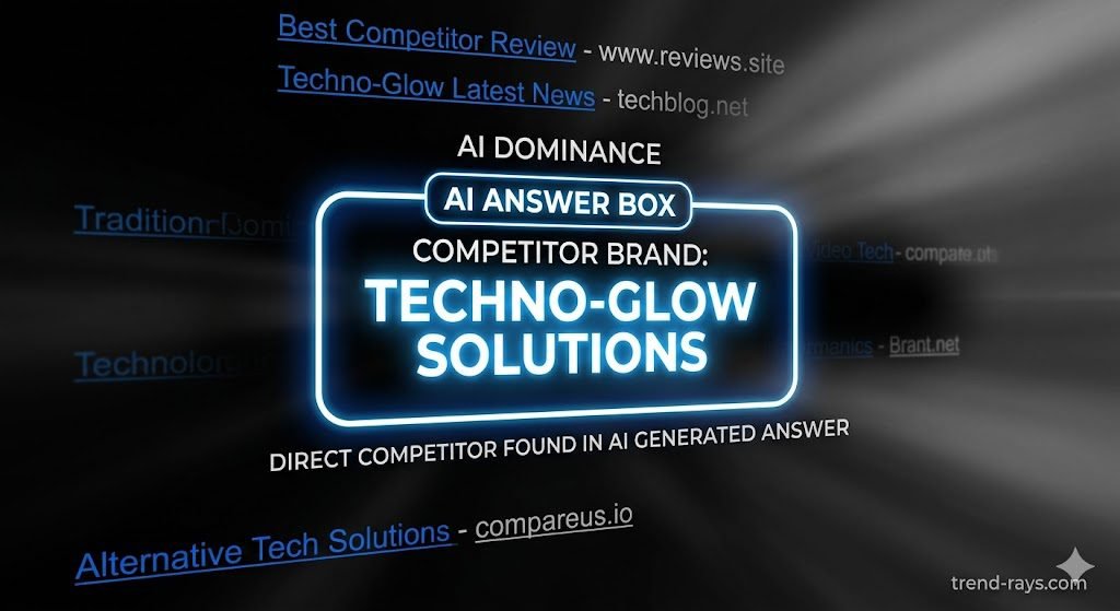 What is Generative Engine Optimization (GEO)? The 2026 Guide for Marketers 5 A stark, high-contrast graphic showing a competitor's brand glowing inside an AI answer box, while traditional search links fade into the background.
