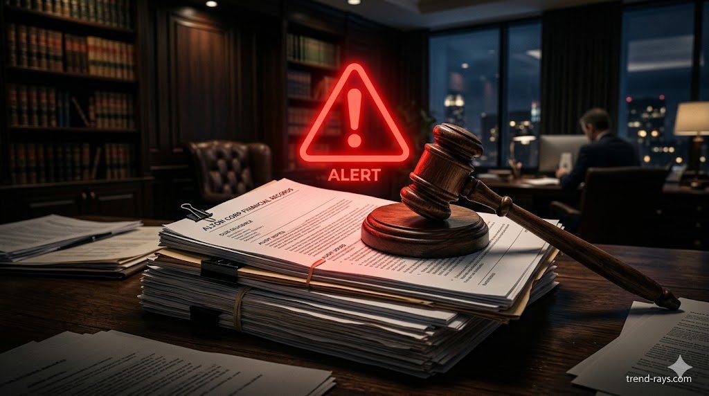 Best SOC-2 Compliant AI Note-Takers for Financial Advisors & CPAs (2026) 5 A dramatic, cinematic 16:9 image of a glowing red warning icon hovering over a stack of legal financial documents and a wooden judge's gavel. The background is a dimly lit, professional corporate law office. High contrast, moody legal lighting.
