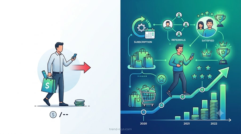 Why Companies Lose Money Acquiring Customers (And How Customer Lifetime Value Changes Everything) 2 Comparison between one-time customers and loyal repeat customers contributing to higher lifetime value