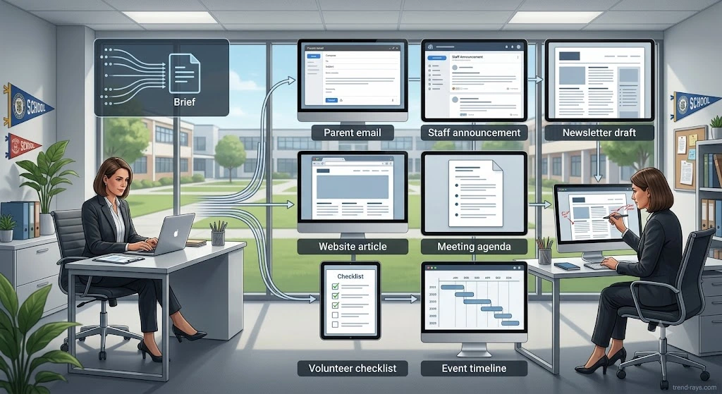 School administrator overwhelmed by multiple software platforms before simplifying workflows with AI
