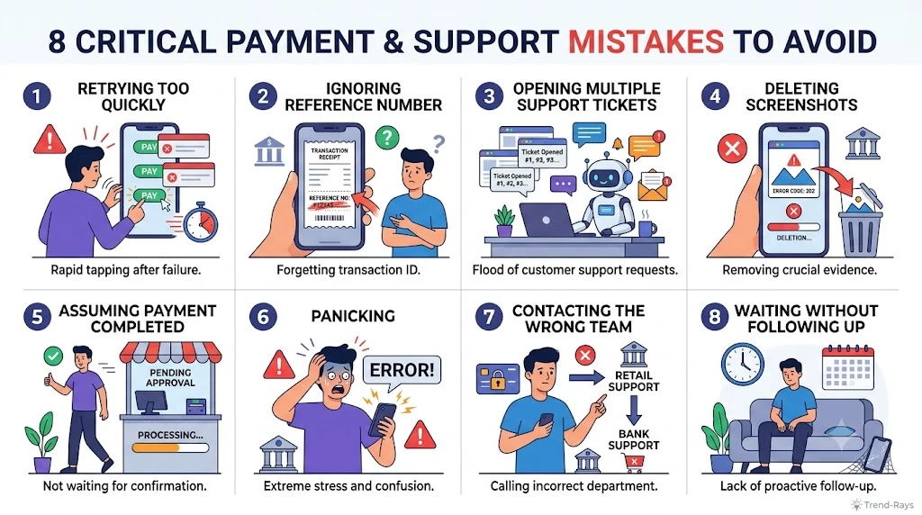 Illustration highlighting common mistakes people make after a payment is authorized but fails.