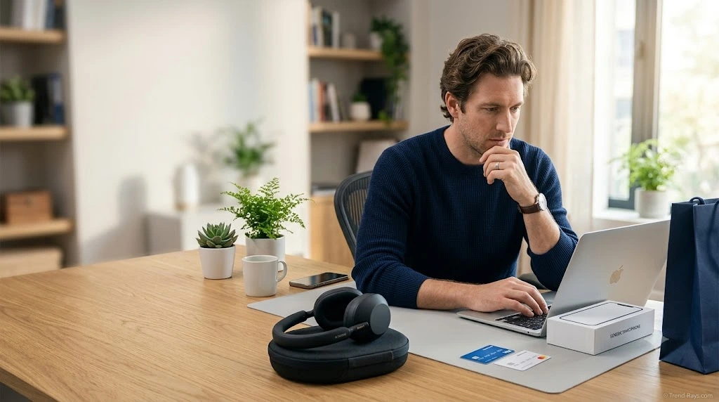 Customer buying electronics online while comparing multiple payment methods.