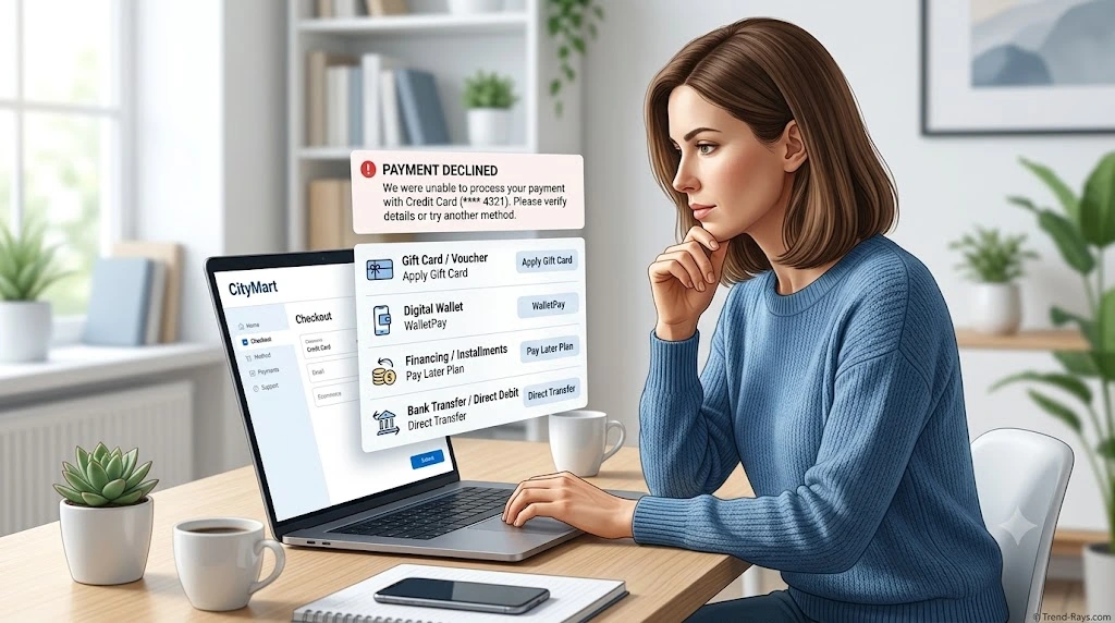 Can You Split Payment on Walmart? What You Can (and Can't) Do in 2026 5 Shopper choosing alternative payment methods after a payment is declined.