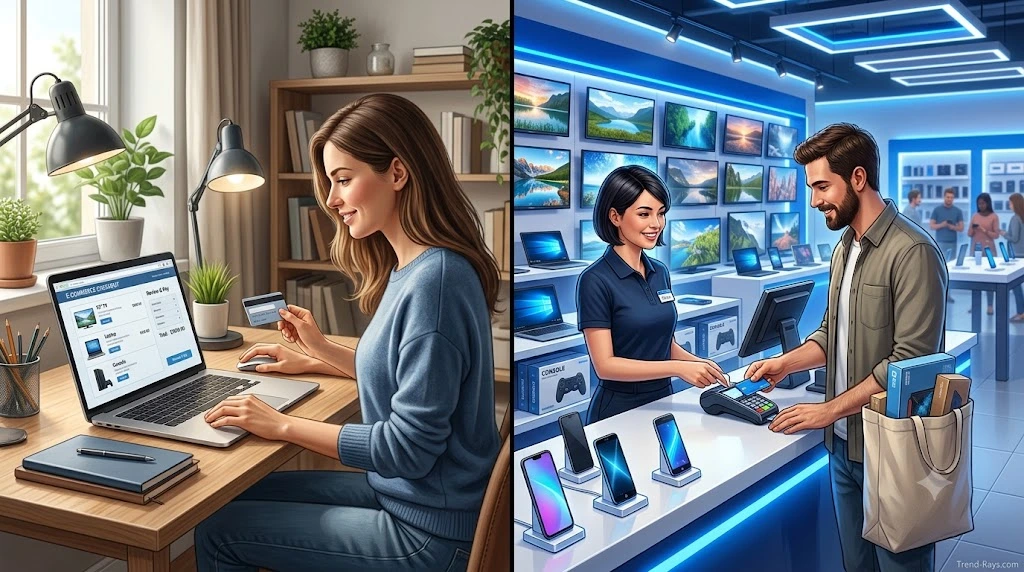 Can You Split Payment on Best Buy? What You Can (and Can't) Do in 2026 4 Comparison between online electronics shopping and paying at a physical electronics store.