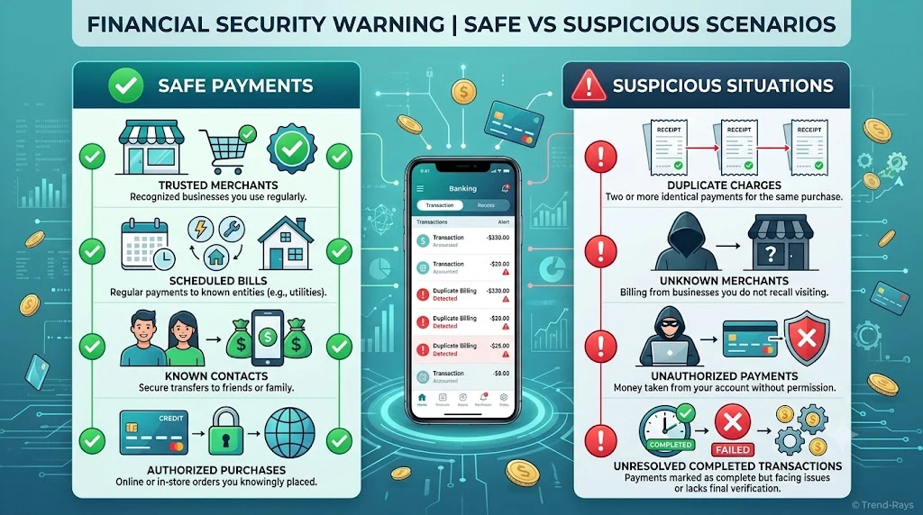Illustration highlighting warning signs after a pending transaction disappears.