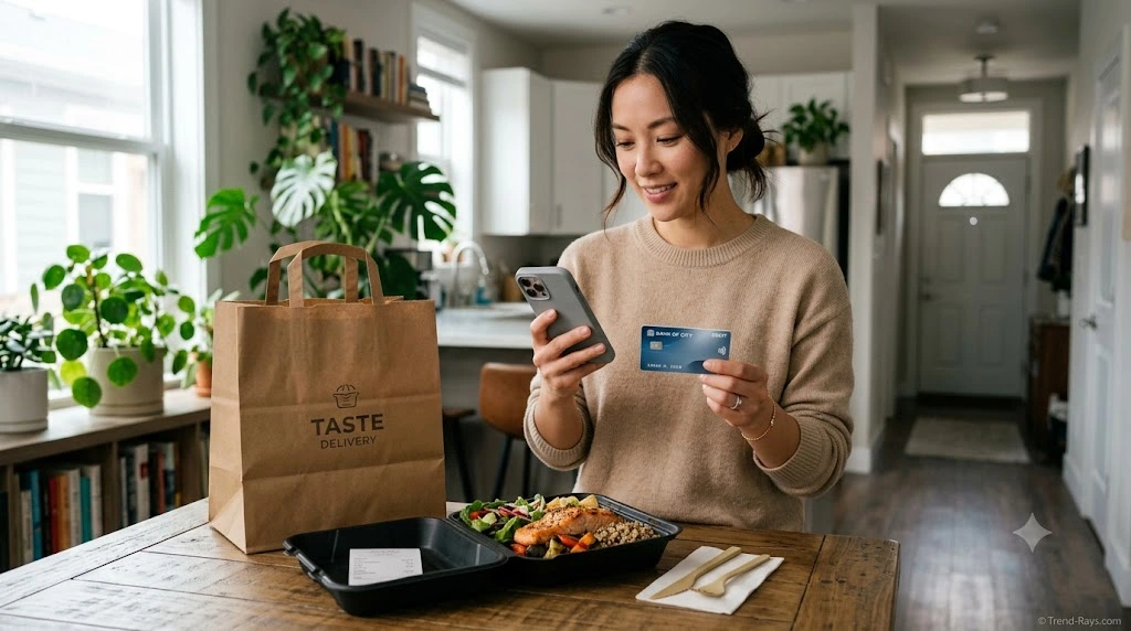 Can You Order Uber Eats Without a Credit Card? Everything You Need to Know (2026 Guide) 3 Customer paying for an online food delivery order using a debit card instead of a credit card.