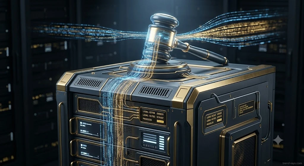 A digital gavel representing attorney-client privilege protected by secure cloud infrastructure.