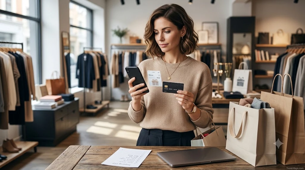 Can You Split Payment Between a Gift Card and a Credit Card? Complete Guide (2026) 7 Customer checking a gift card balance and preparing payment methods before shopping.