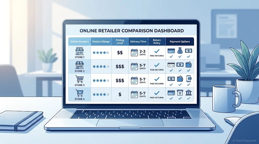Illustration of major online retailers compared for split payment support.