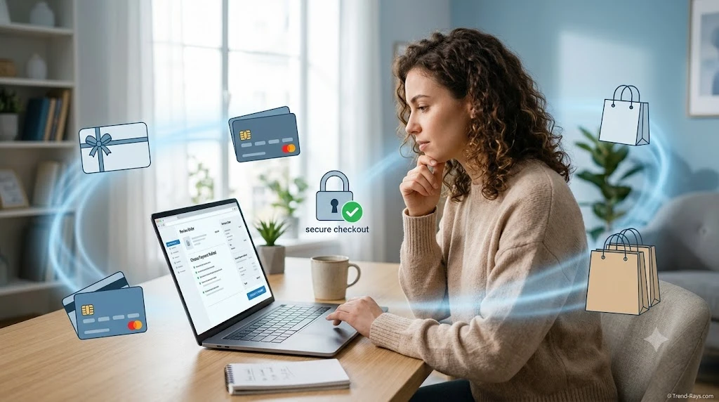 Can You Split Payment Between a Gift Card and a Credit Card? Complete Guide (2026) 8 Customer reviewing common questions about gift card and credit card payments before completing a purchase.
