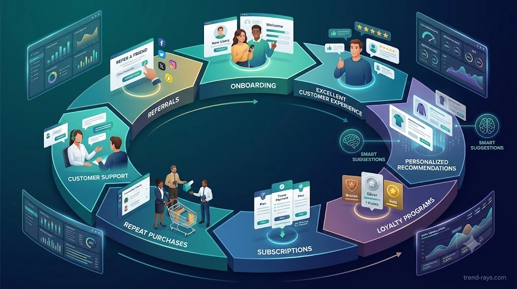 Why Companies Lose Money Acquiring Customers (And How Customer Lifetime Value Changes Everything) 4 Visual representation of strategies businesses use to improve customer lifetime value through retention and customer experience