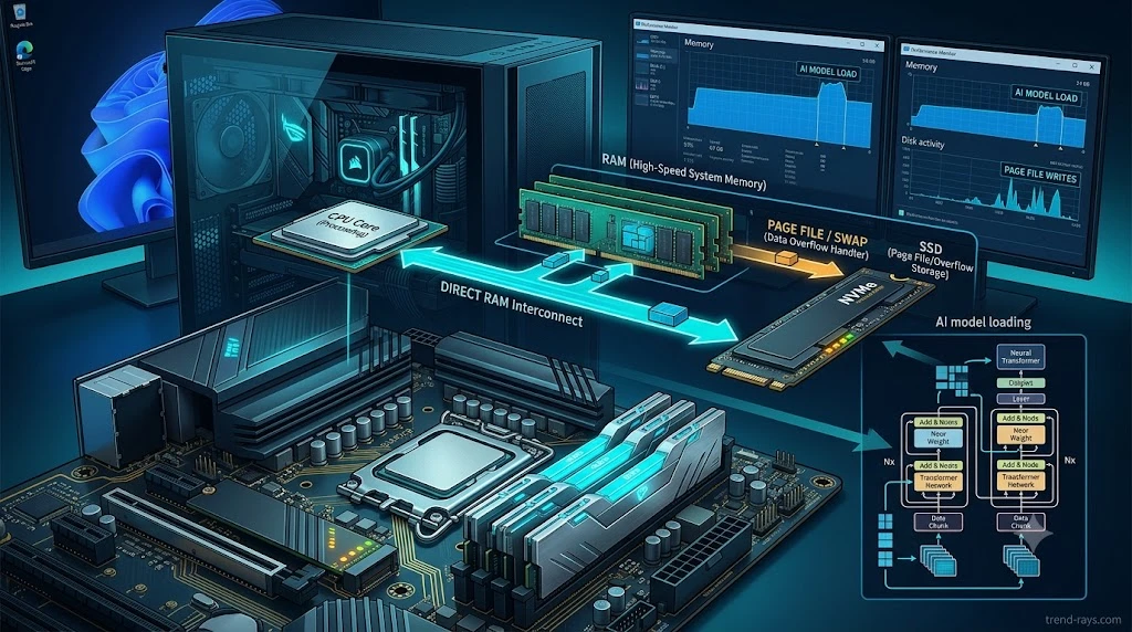 Why Is My Local AI So Slow? 12 Reasons (And Exactly How to Fix Each One) 5 Illustration comparing fast RAM with slower SSD page file during local AI inference.
