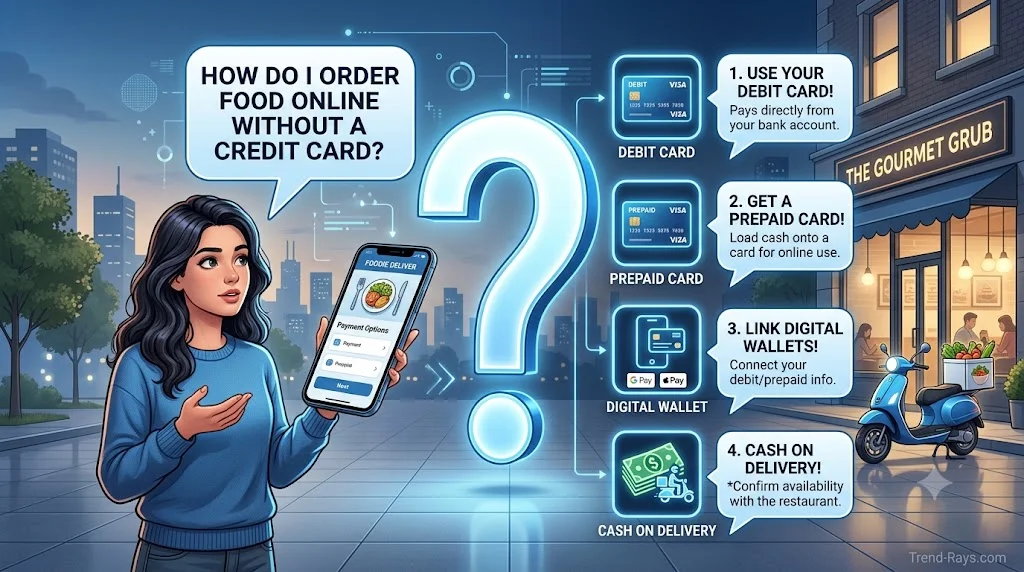 Food Delivery Without a Credit Card: 12 Legit Ways to Order Food in 2026 6 Question and answer illustration related to food delivery payment methods without a credit card.