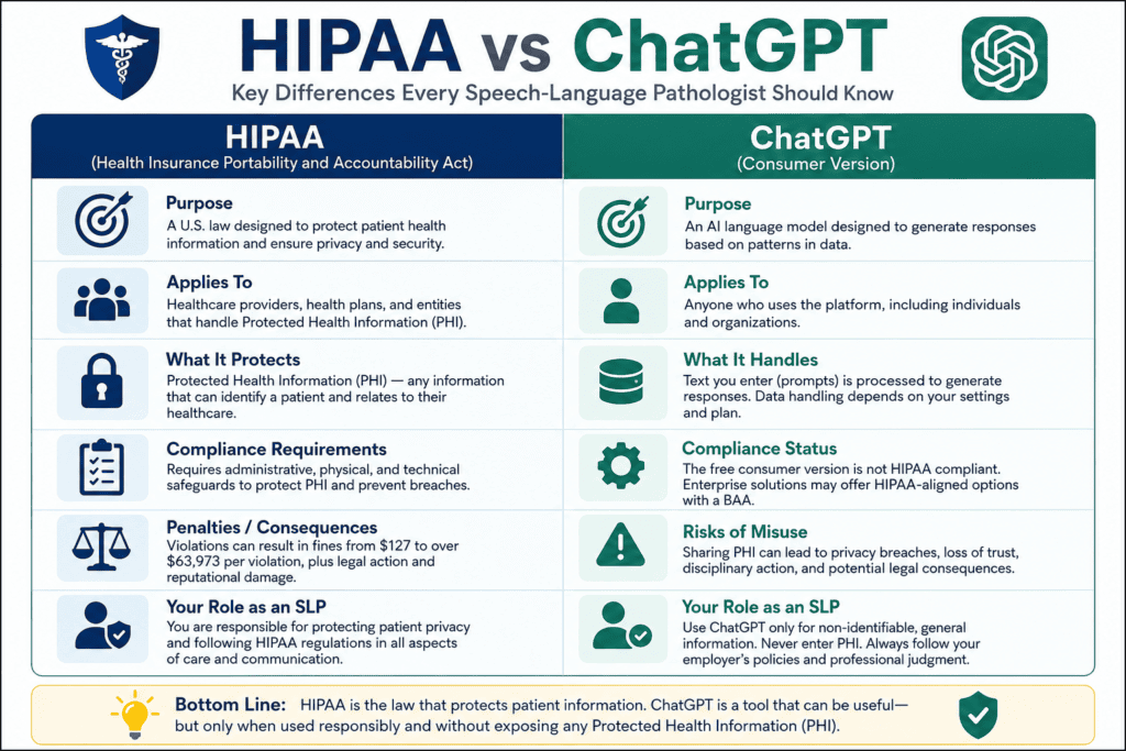 How Speech-Language Pathologists Can Use ChatGPT Without Violating HIPAA (2026 Complete Guide) 2 Hipaa vs chatgpt