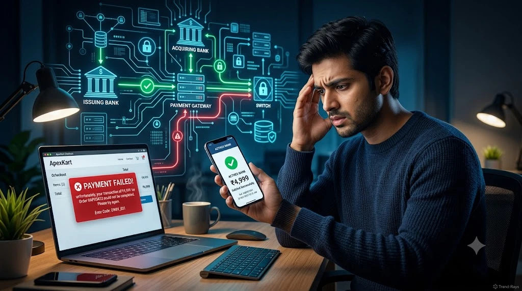Customer sees money deducted from bank account while merchant shows payment failed error.