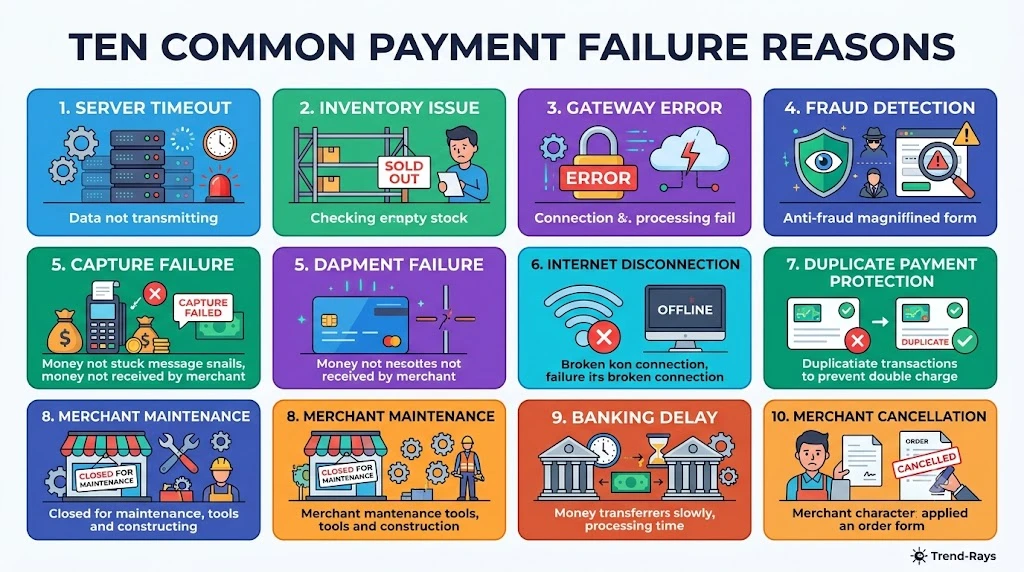 Illustration showing the most common reasons why a payment fails after authorization.