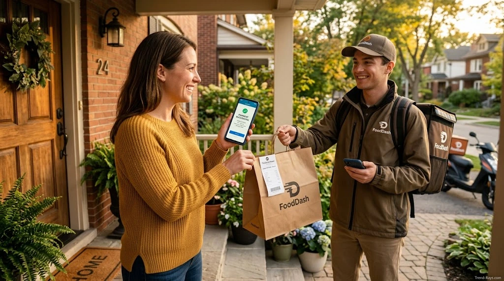 Can You Order Uber Eats Without a Credit Card? Everything You Need to Know (2026 Guide) 7 Happy customer receiving a food delivery after successfully paying without a credit card.