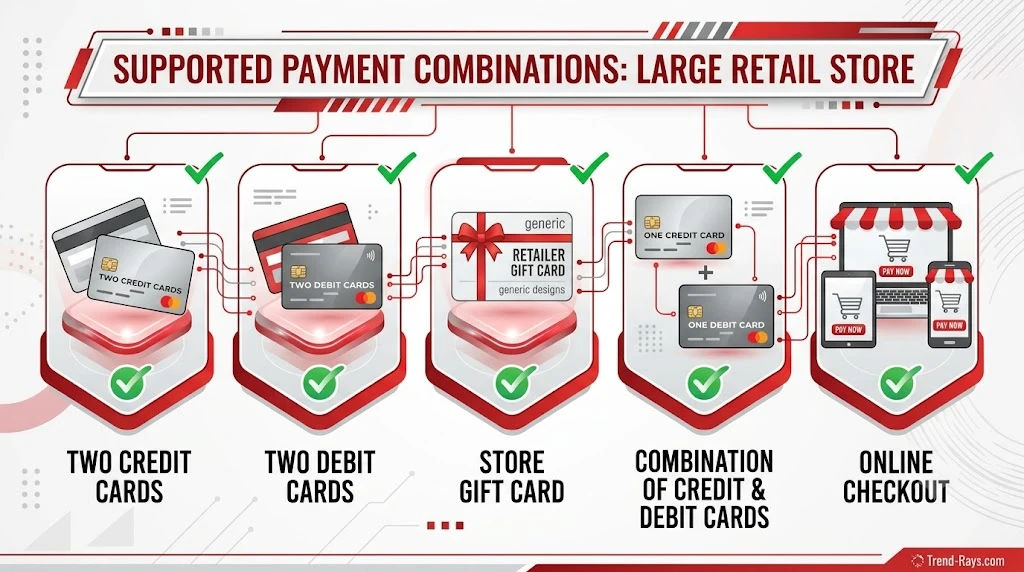 Can You Split Payment on Target? What You Can (and Can't) Do in 2026 2 Infographic-style illustration comparing supported Target split payment combinations.f