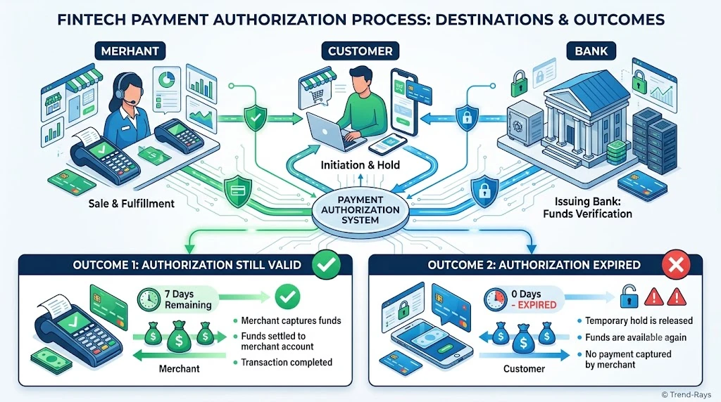Illustration explaining when merchants can still capture an authorized payment.