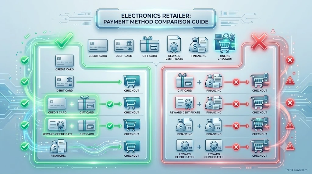 Can You Split Payment on Best Buy? What You Can (and Can't) Do in 2026 2 Illustration explaining supported and unsupported payment combinations for electronics purchases.