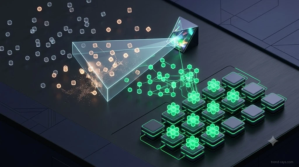 The "Data Hoarder" AI: How Autonomous Agents Are Quietly Bankrupting AWS Storage Budgets 3 3D visual diagram of a digital security scanner hashing and deduplicating complex vector database embeddings.