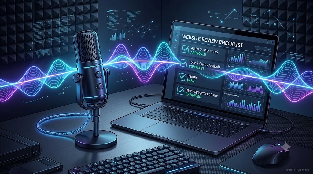 10 Legit Platforms That Pay for Testing Websites in India (The Complete Freelance Guide) 3 Graphic illustrating a high-quality studio microphone and laptop setup for passing website usability screening tests.