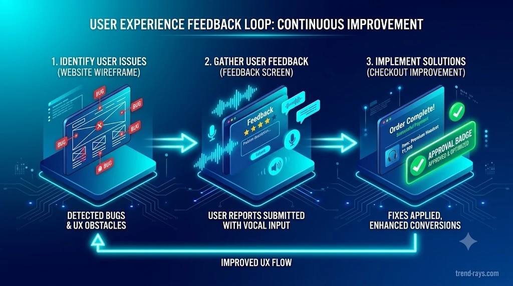 10 Legit Platforms That Pay for Testing Websites in India (The Complete Freelance Guide) 2 Infographic diagram showing how website usability testing helps tech companies fix UX issues before launch.